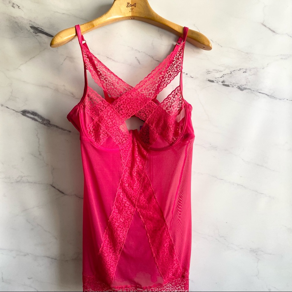 LoveHoney PLUS Hot Pink Lace Criss Cross Bust Chemise Lingerie